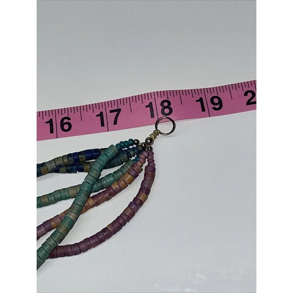 Vintage multi strand multi color purple green & blue wood beaded necklace Circle